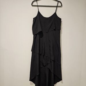 BCBG Black Asymmetrical Ruffled Cocktail Dress, Size Large, Black